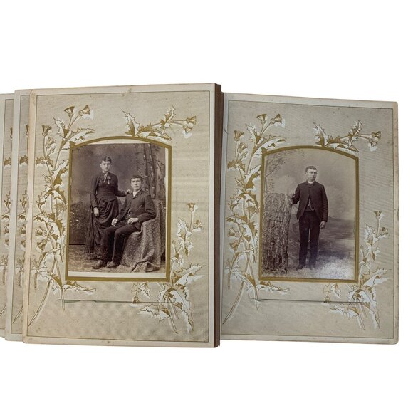 Antique Victorian Red Cloth & Brass Photo Album 33 Family Photos 8728 - Picture 10 of 16